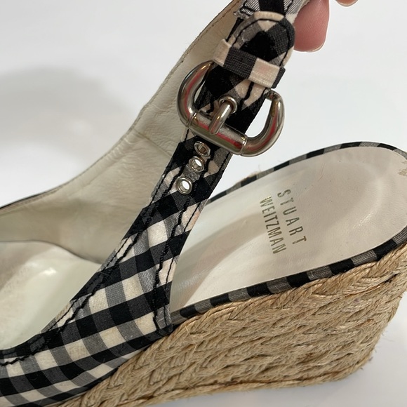 Stuart Weitzman Wedge Espadrille Heels Navy And White Gingham Size 8 - Picture 7 of 10